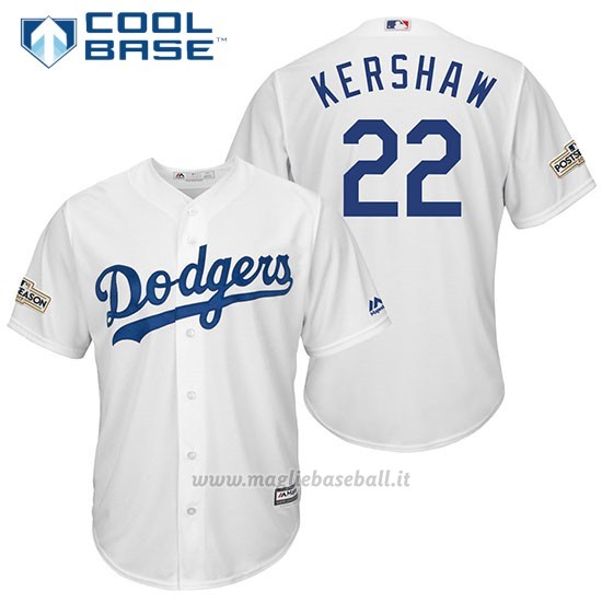 Maglia Baseball Uomo Los Angeles Dodgers 2017 Postseason Clayton Kershaw Bianco Cool Base